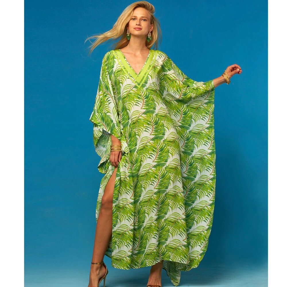 NICOBLU Ashley Kaftan in Undulating Palm Leaves Sz XS-M